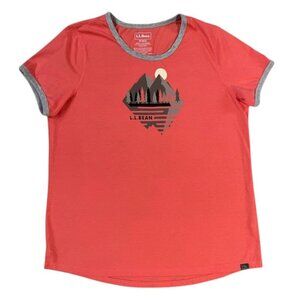 LL BEAN Women's Reef Coral Mountain Reflect Camp Short Sleeve Tee T Shirt M NWOT